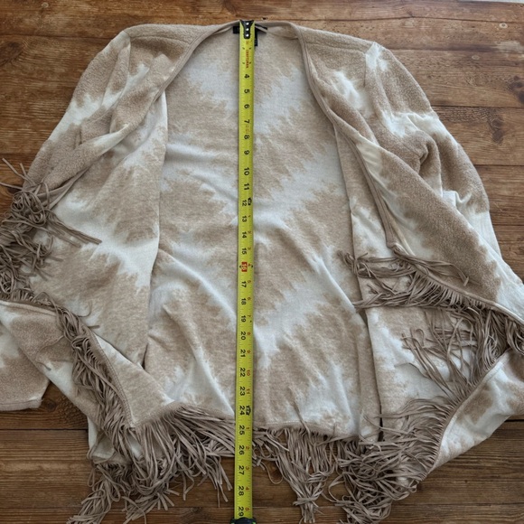 INC International Concept Soft Tan and Cream Fringed Open Cardigan Women’s M GUC - Picture 8 of 11